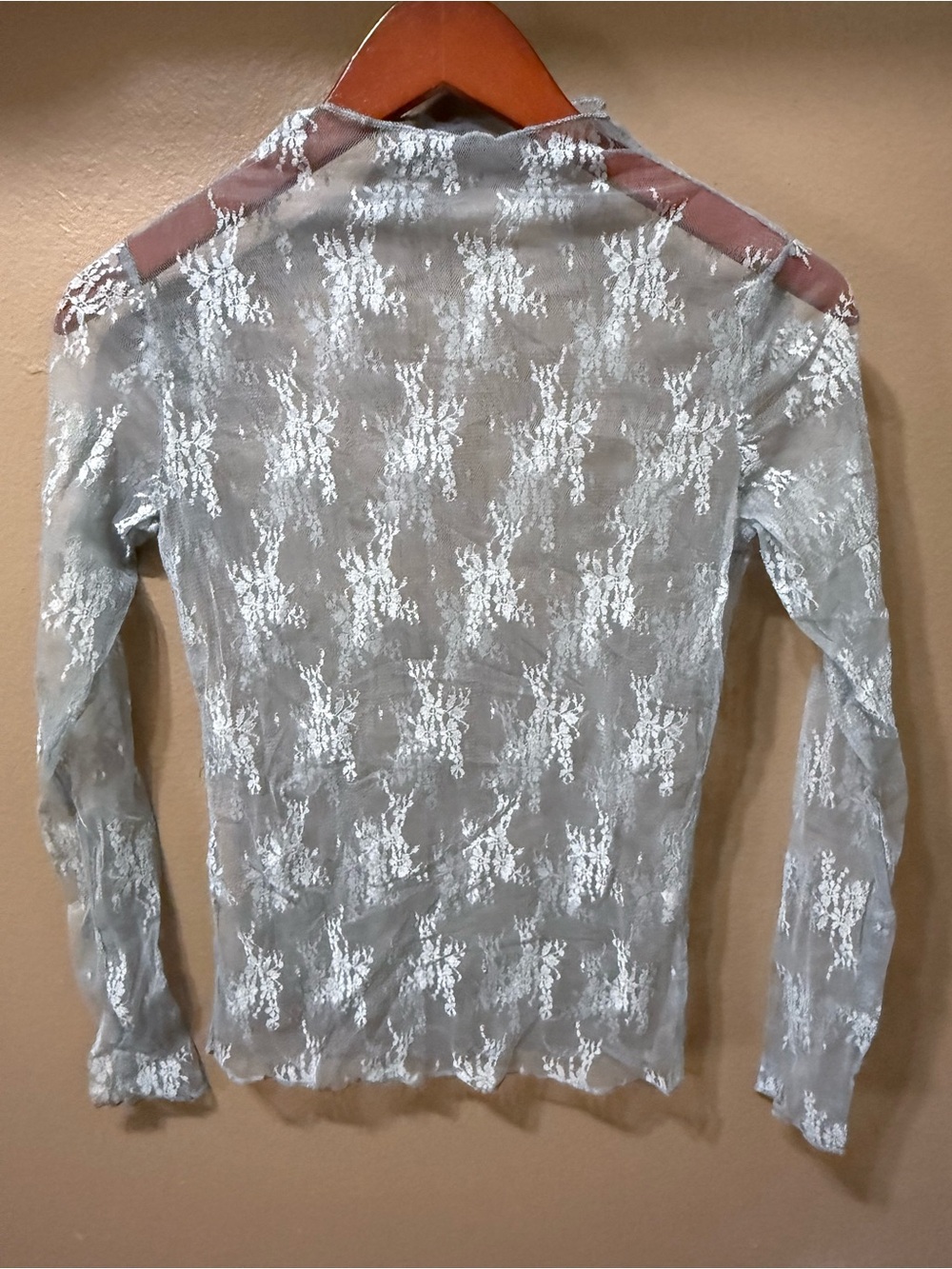 Set of 2 Vintage-Style Floral Lace Mesh Long-Sleeve Tops in Cream and Grey - Picture 3 of 6